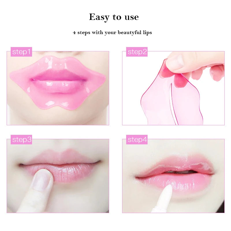 20pcs Crystal Collagen Lip Mask Lips Care Moisturizing Firming Labial Gel Pads Cherry Aloe Honey Lip Patch Lips Plumper