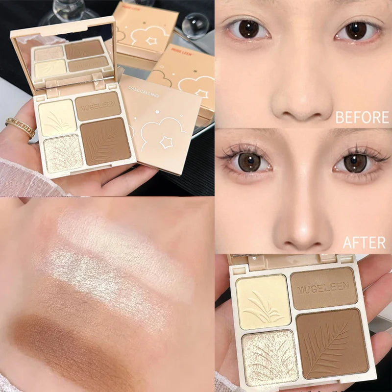 Matte Highlighter Palette Face Shading Grooming Powder Makeup 3D Nose Contouring Glow Brighten Contour Shimmer Powder Cosmetic