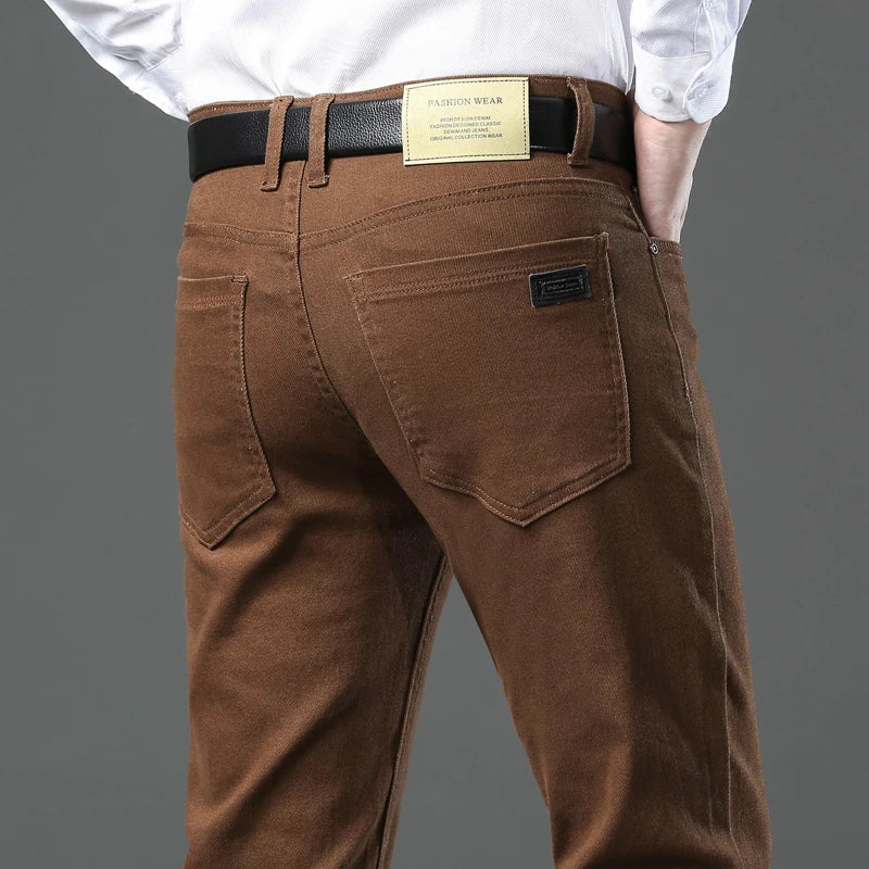 3 Colors Autumn New Men's Clothing Slim Jeans Fashion Brown Business Casual Stretch Denim Pants Male Brand Trousers