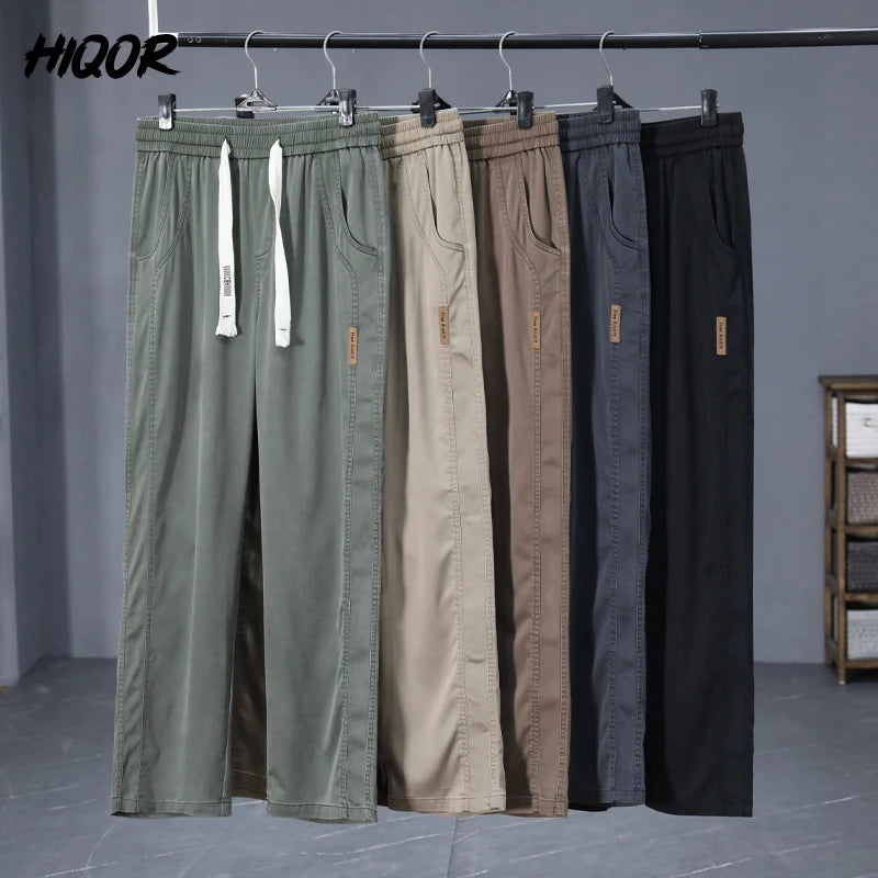 HIQOR Brand Men's Clothing Ice Silk Straight Trousers For Men Summer New In Thin Casual Pants Man Elastic Breathable Sweatpants