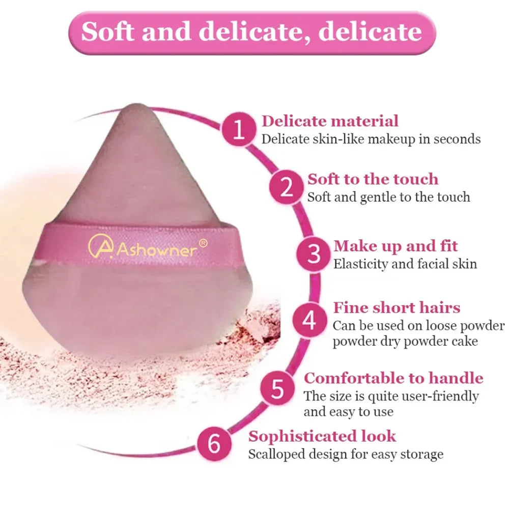 Velvet Triangle Powder Puff Mini Face Makeup Sponge Soft Cotton Face Powder Puff for Face Eyes Contouring Shadow Makeup Tool